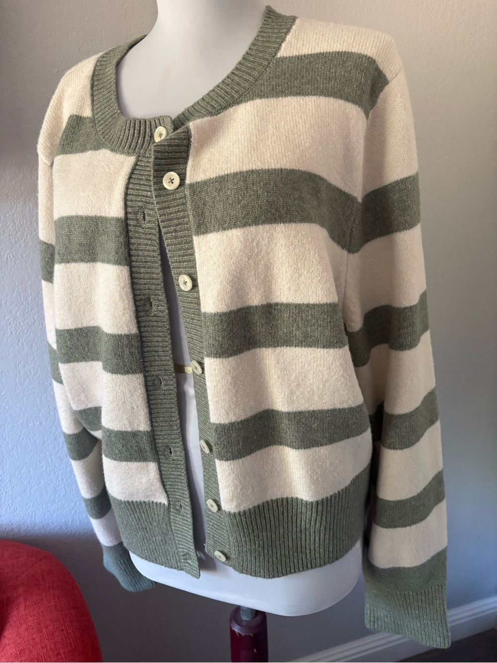 Aerie green and white striped cardigan size XL